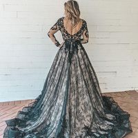 Elegant Ball Gown Long Sleeves Blacke Lace Wedding Dresses - Thumbnail 2