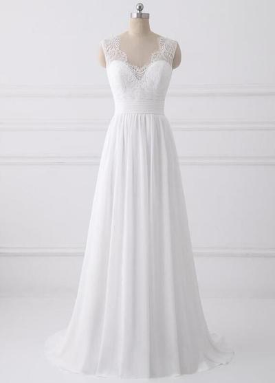 Simple Mermaid Chiffon Wedding Dress,Boho Lace Wedding Dress