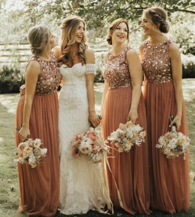Orange Bridesmaid Dresses with Beading