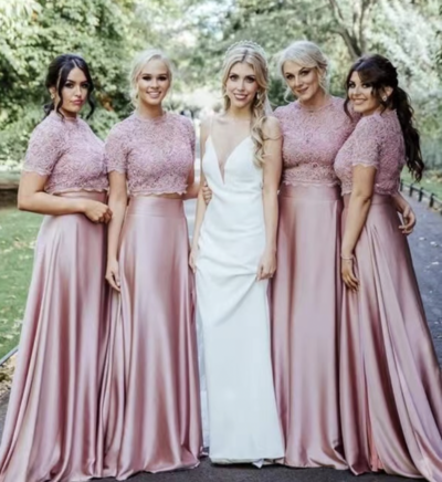 Two Piece Bridesmaid Dresses Top with Lace
