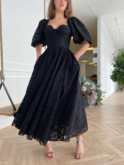 Marvelous A-Line Sweetheart Black Lace Prom Evening Dresses Party Dresses 2022