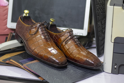 Handmade Tan Monk Alligator Shoes, Men Dress Alligator Shoes