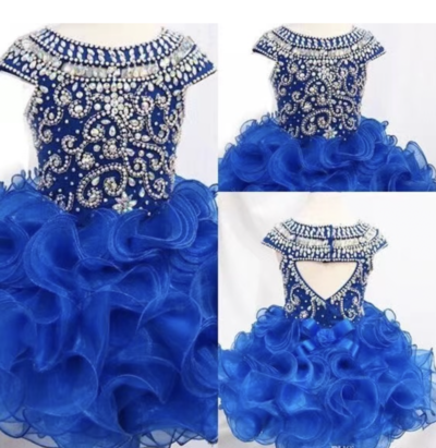 Blue Flower Girl Dresses with Beaded Pageant Dresses