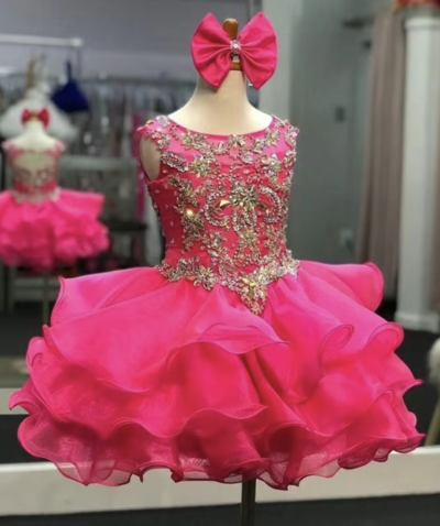 Fuchsia Flower Girl Dresses Pageant Gown with Beaded
