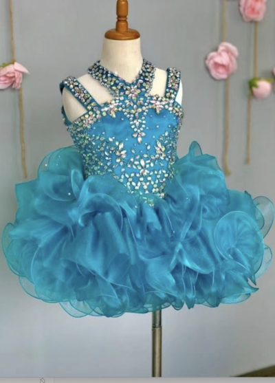 Teal Blue Flower Girl Dresses Pageant Gown with Beaded