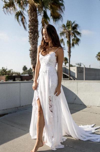 Simple Beach Backless Wedding dress,Lace wedding dress