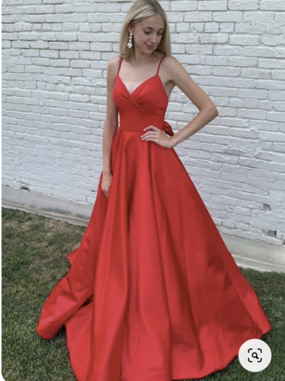Spaghetti Straps Red Prom Dresses with Bowknot