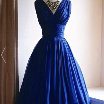 V neck royal blue prom dresses tea length - Thumbnail 2