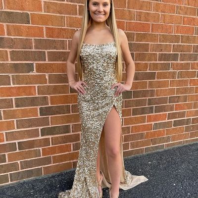 Gorgeous mermaid gold velvet sequins long prom dresses for 2022 - Thumbnail 1