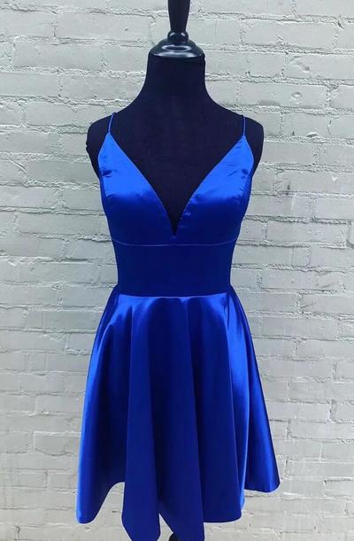 Spaghetti Straps Navy Blue Short Prom Dresses