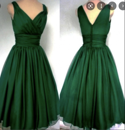 Tea Length Green V Neck Bridesmaid Dresses