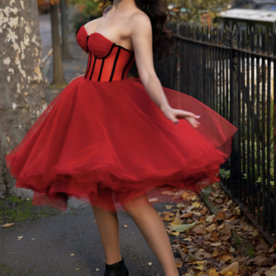 Red corset prom dresses homecoming gown - Thumbnail 3