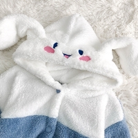 Japanese Winter Soft Plush Fluff Embroidery Sanrio Cinnamoroll Ears Hoodies Cute Nightgown Full Overall Blue Cloud Pajamas - Thumbnail 7