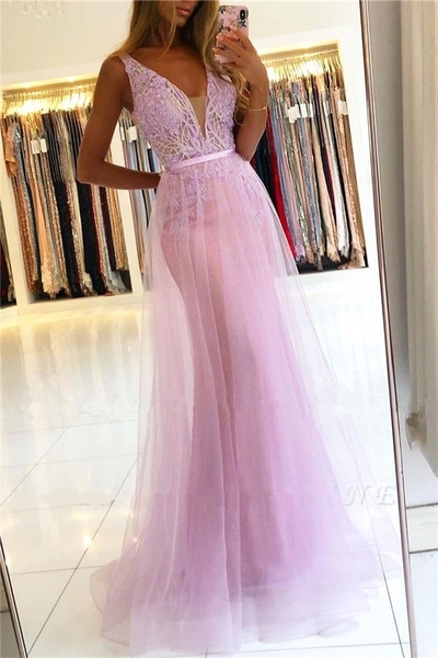 SP1505,Pink Mermaid Long Prom Dresses Applique V-Neck Evening Party Gown