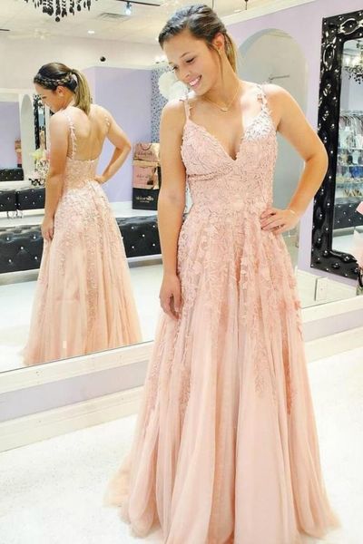 SP1522,Blush pink applique prom evening dresses