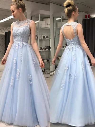 SP1843,Light Blue Prom Dresses Lace Evening Party Gown