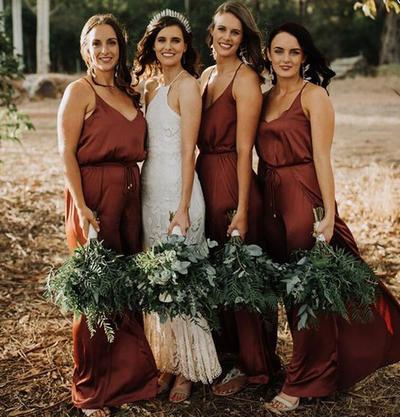 Spaghetti Straps Orange Bridesmaid Dresses