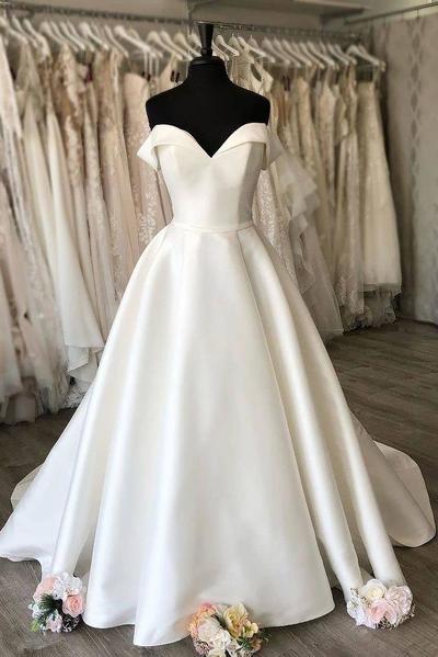 Formal Elegant Off The Shoulder Long Satin Wedding Dresses,1260