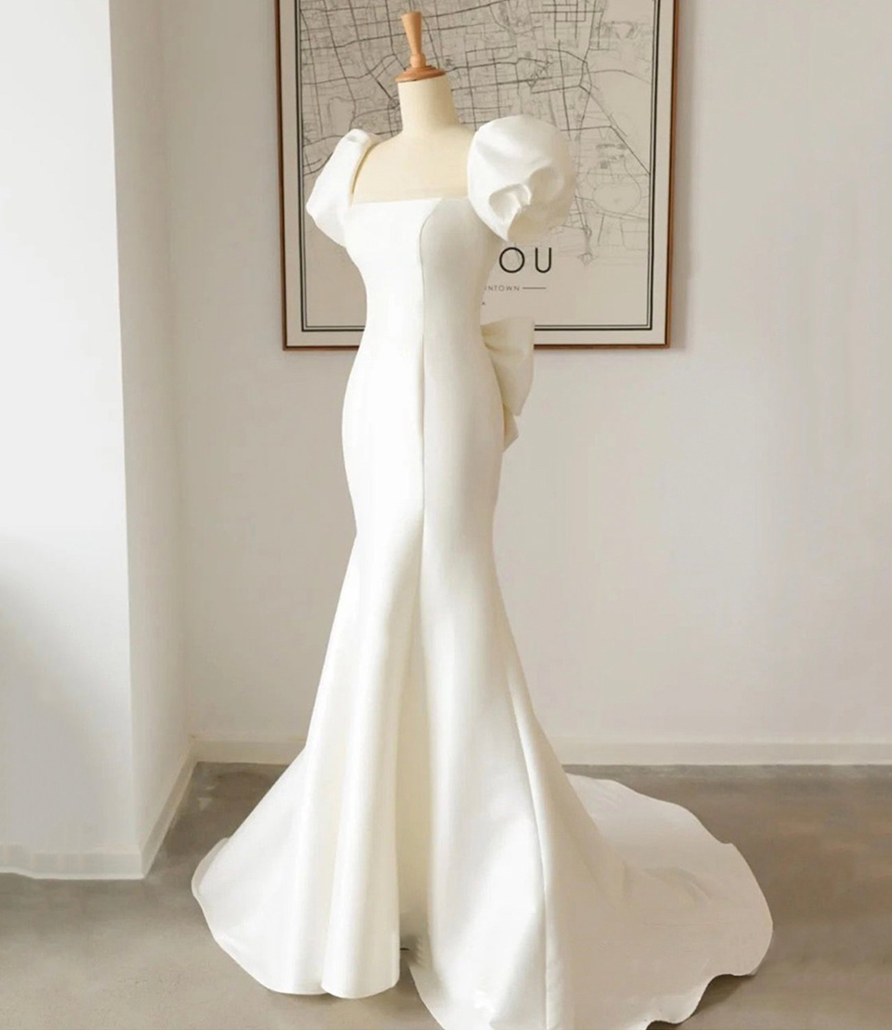 White satin long prom dress mermaid evening dress