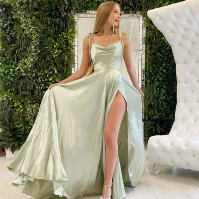 Sage Green Prom Dress with Spaghetti Straps, High Slit Senior Party Dresses