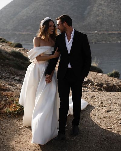 Ball Gown Off the Shoulder White Satin Wedding Dresses