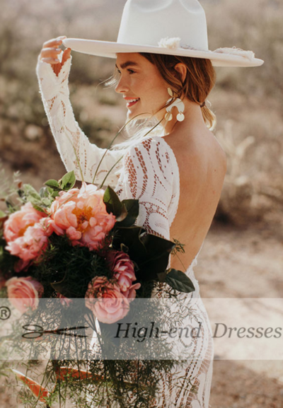 Elegant Boho Wedding Dresses,Long Sleeves Bridal Dresses,Beach Wedding Dresses,691