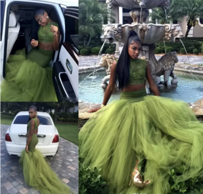 Grass Green Prom Dresses Two Piece Mermaid Style