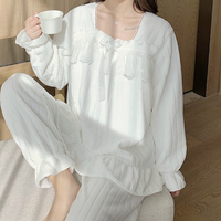 Cute Warm Winter Flannel Soft Pink Blue White Long Sleeve Tops & Pants Pajama Sleepwear - Thumbnail 6