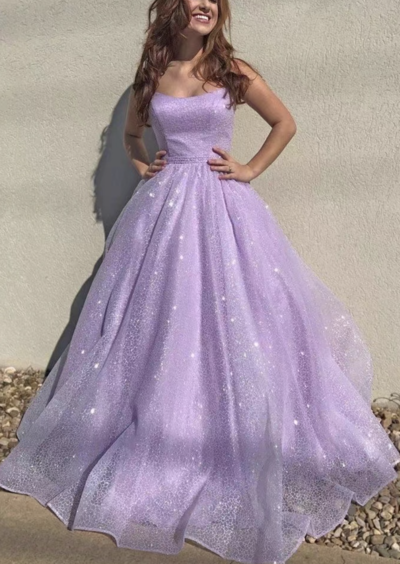 Sparkly Lavender Prom Dresses Criss Cross