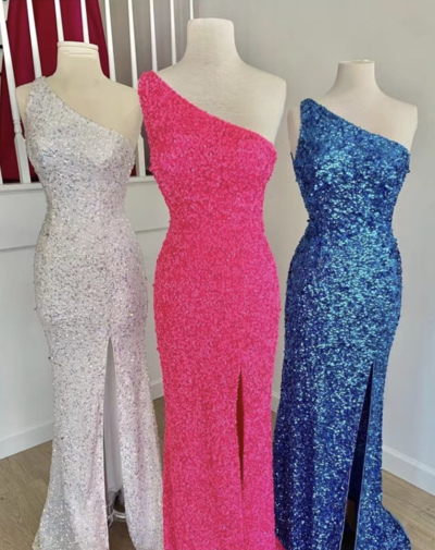 One Shoulder Prom Dresses Slit Side