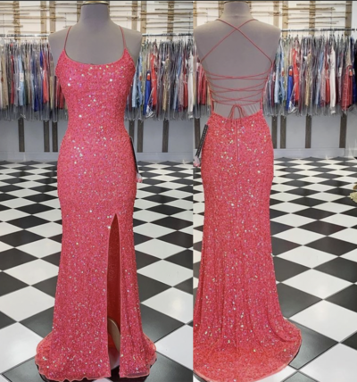 Slit Prom Dresses Criss Cross Back