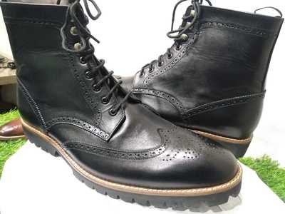 Awesome Wear Men's Handmade Black Ankle High Wingtip Brogue Lace Up Boot