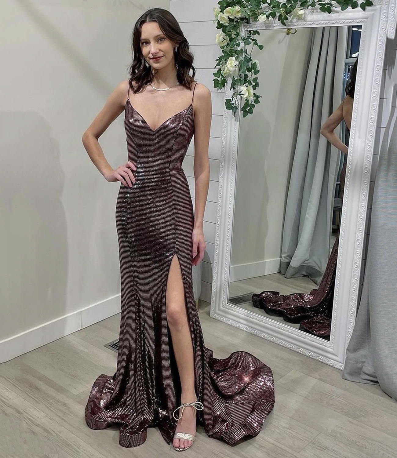 Mermaid sequins long prom dress evening dress