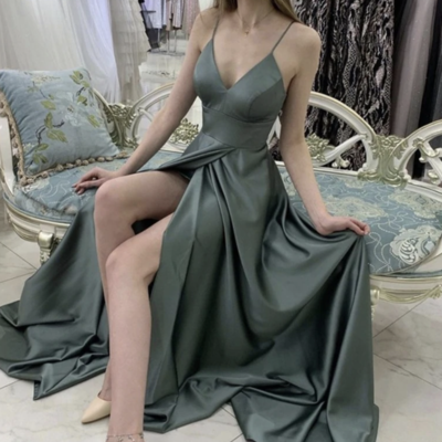 Spaghetti straps prom dresses slit - Thumbnail 3