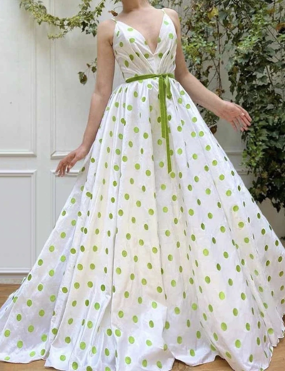 Emerald Green Spots Prom Dresses with Pockets