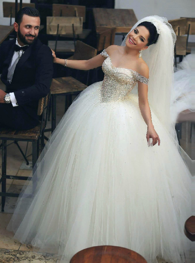 Ball Gown Tulle Off The Shoulder Wedding Dresses Puffy Wedding Dresses,720
