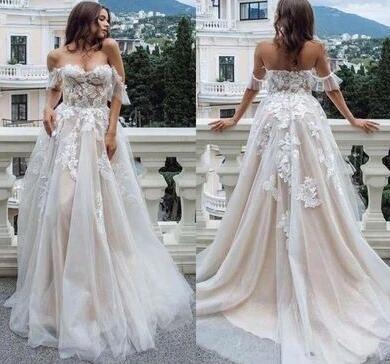 Vintage Off the Shoulder Lace Wedding Dresses Bridal Gown
