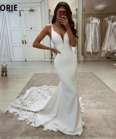 Mermaid Deep V-neck Wedding Gown Bridal Dress