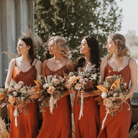 Rust Burnt Orange Dusty Orange Silk Satin Bridesmaid Dresses - Thumbnail 1