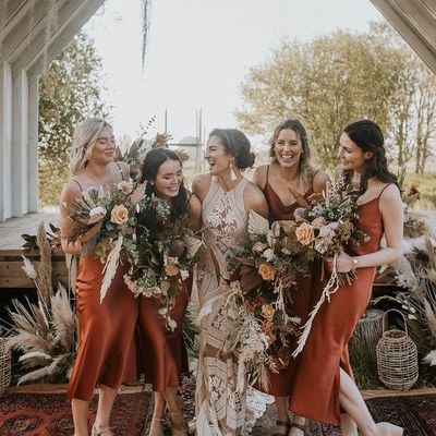 Rust burnt orange dusty orange silk satin bridesmaid dresses - Thumbnail 1