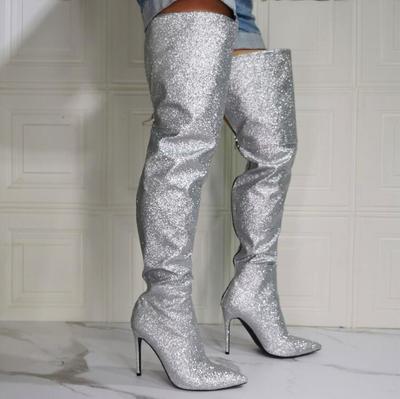 Sexy Silver Female Long Boots Thigh Boots