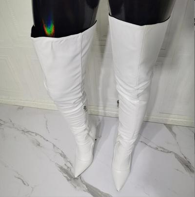 Women's White High Heel Split Boots