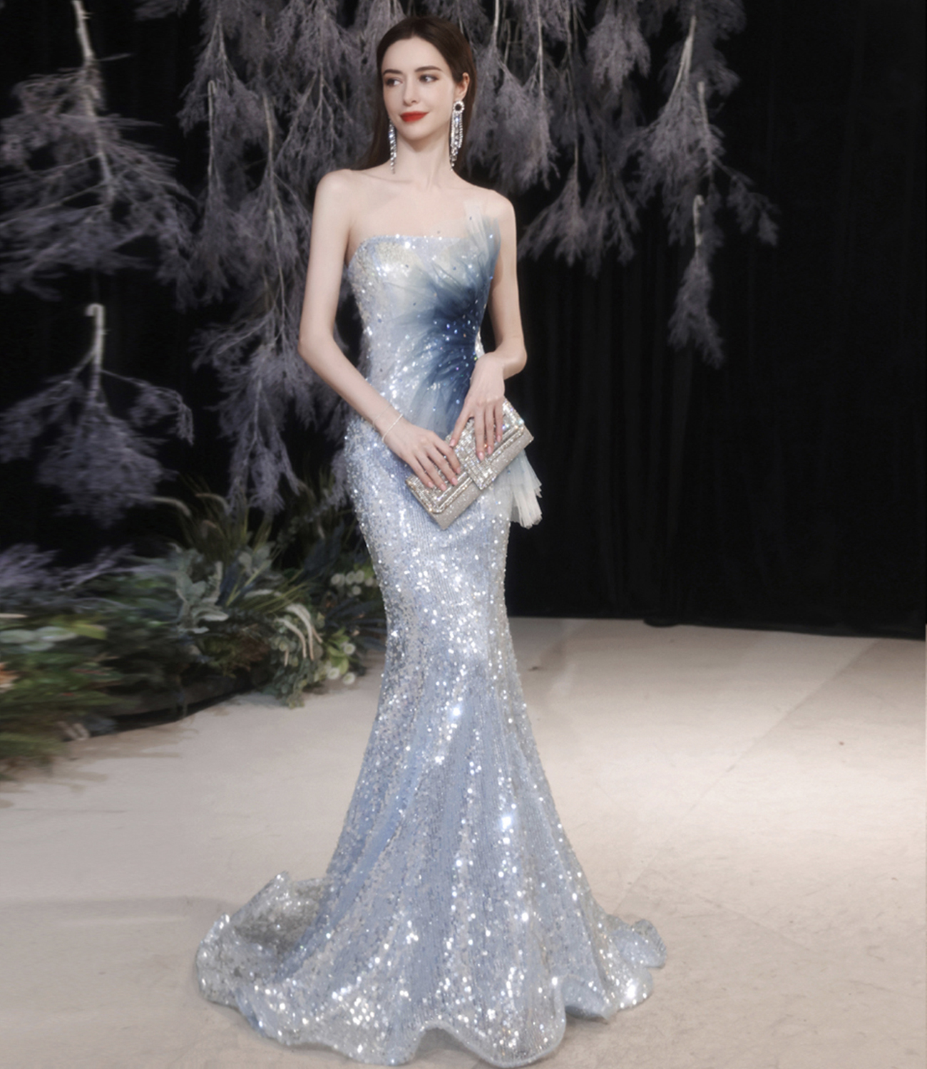 Mermaid sequins long prom dress evening dress