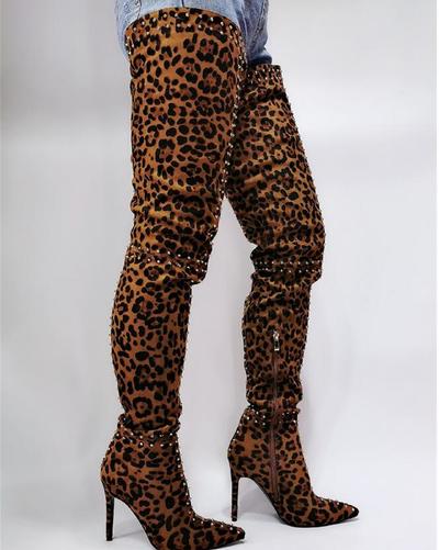 Sexy Leopard Print Rivet Fashion Over-the-knee Women's Boots