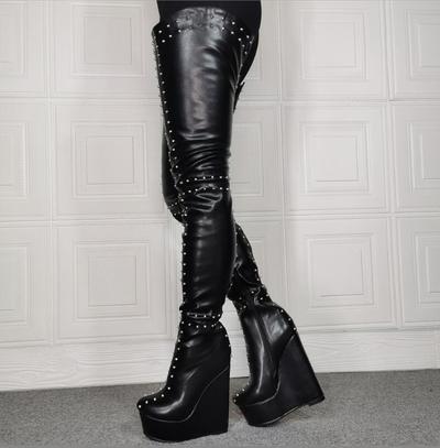 Sexy Round Head Rivet Fashion Wedge Heel Women's Boots