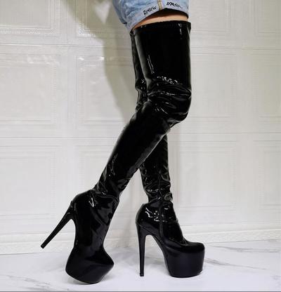Black High-heeled Patent Leather Over-the-knee Women's Boots