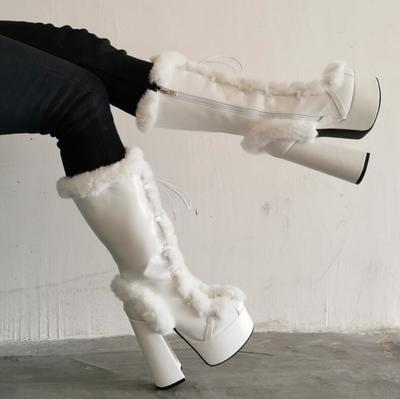 Fashion Color Matching Furry Thick Heel High-Heeled Women's Short Boots