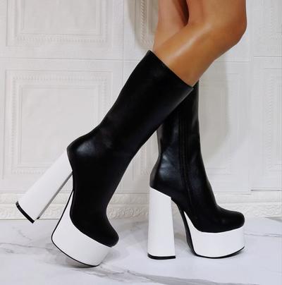 Fashion Color Matching Thick Heel High Heel Women's Short Boots