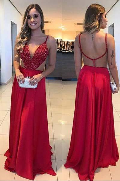 SP1952,Sexy red prom dress beaded chiffon long prom evening dresses