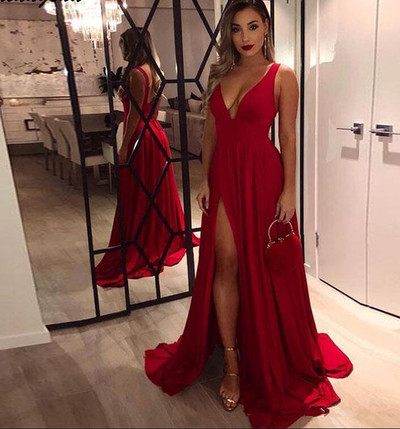 SP1953,Red prom dresses,sexy prom dress,v-neck long dress,sleeveless evening dresses